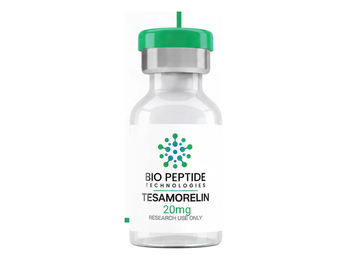 Tesamorelin 20mg product photograph supplied by BioPepTitech